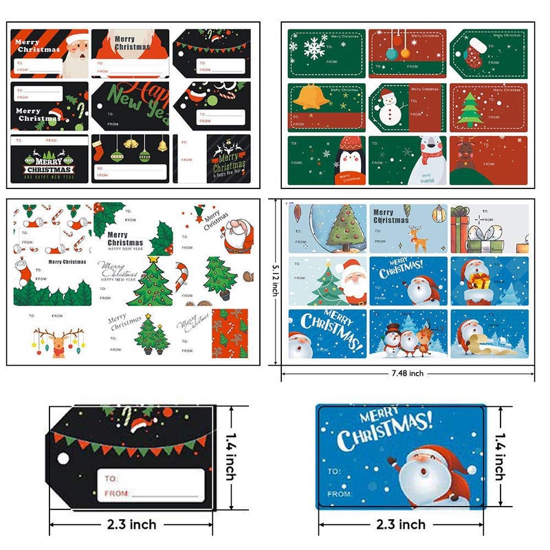 Phirosa 132 PCS Christmas Tags Stickers Self Adhesive Santa Snowmen Xmas Tree Deer Christmas Festival Birthday Wedding Holiday Decorative Presents Labels - Image 4
